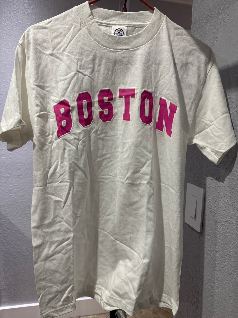 Delta Cream Short-Sleeve Tee with Pink Boston Lettering